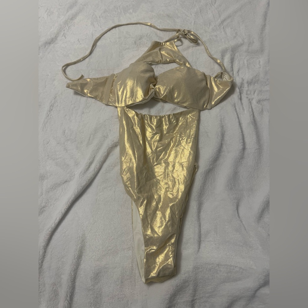 MELISSA ODABASH LOOK 23 TIE BACK CUT OUT ONEPIECE GOLD Size M/8 US - Picture 2 of 9